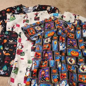 Holiday scrub tops